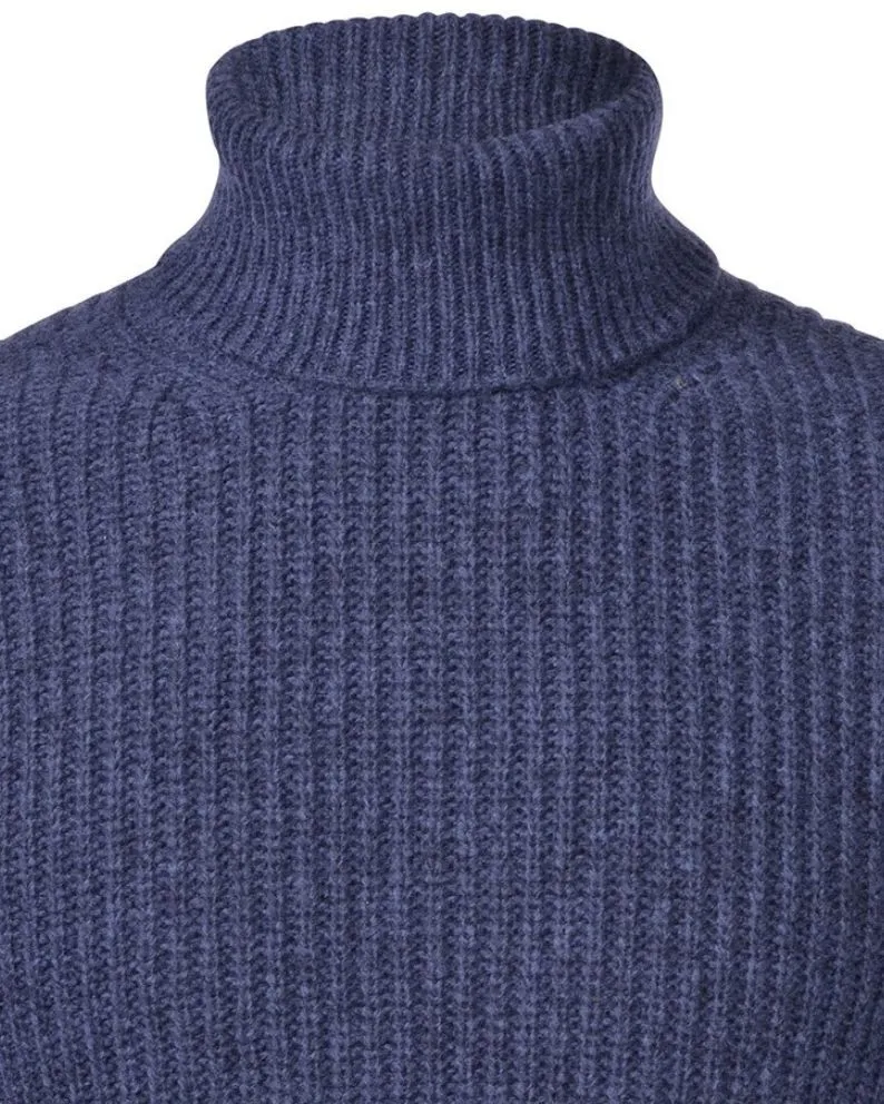 Gran Sasso Pearl Ribbed Turtle Neck - Blue