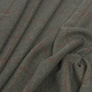 Green & Orange Wool Herringbone Check 1566