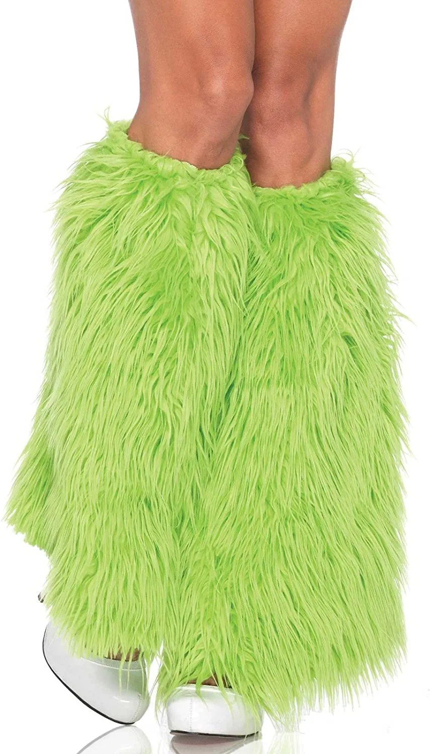 Green Furry Leg Warmers for Adults