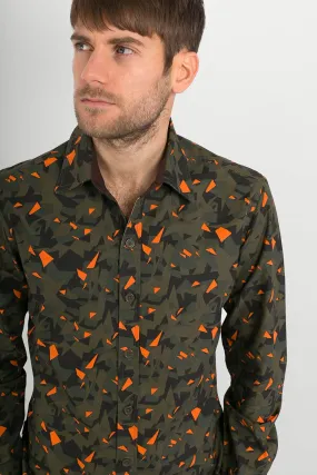 Green Orange Camouflage Military Print Cotton Mens Shirt