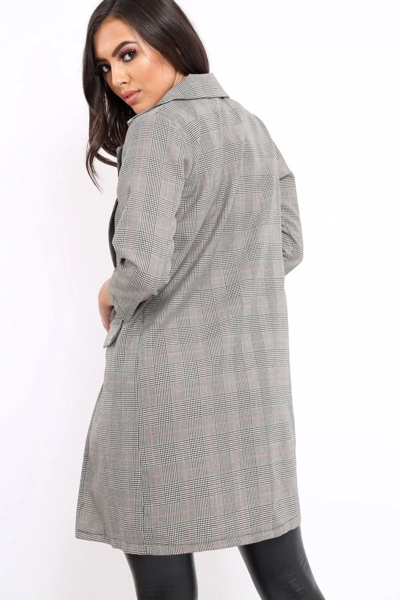 Grey and Red Tartan Long Blazer - Corrine