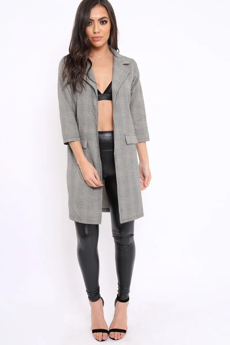 Grey and Red Tartan Long Blazer - Corrine