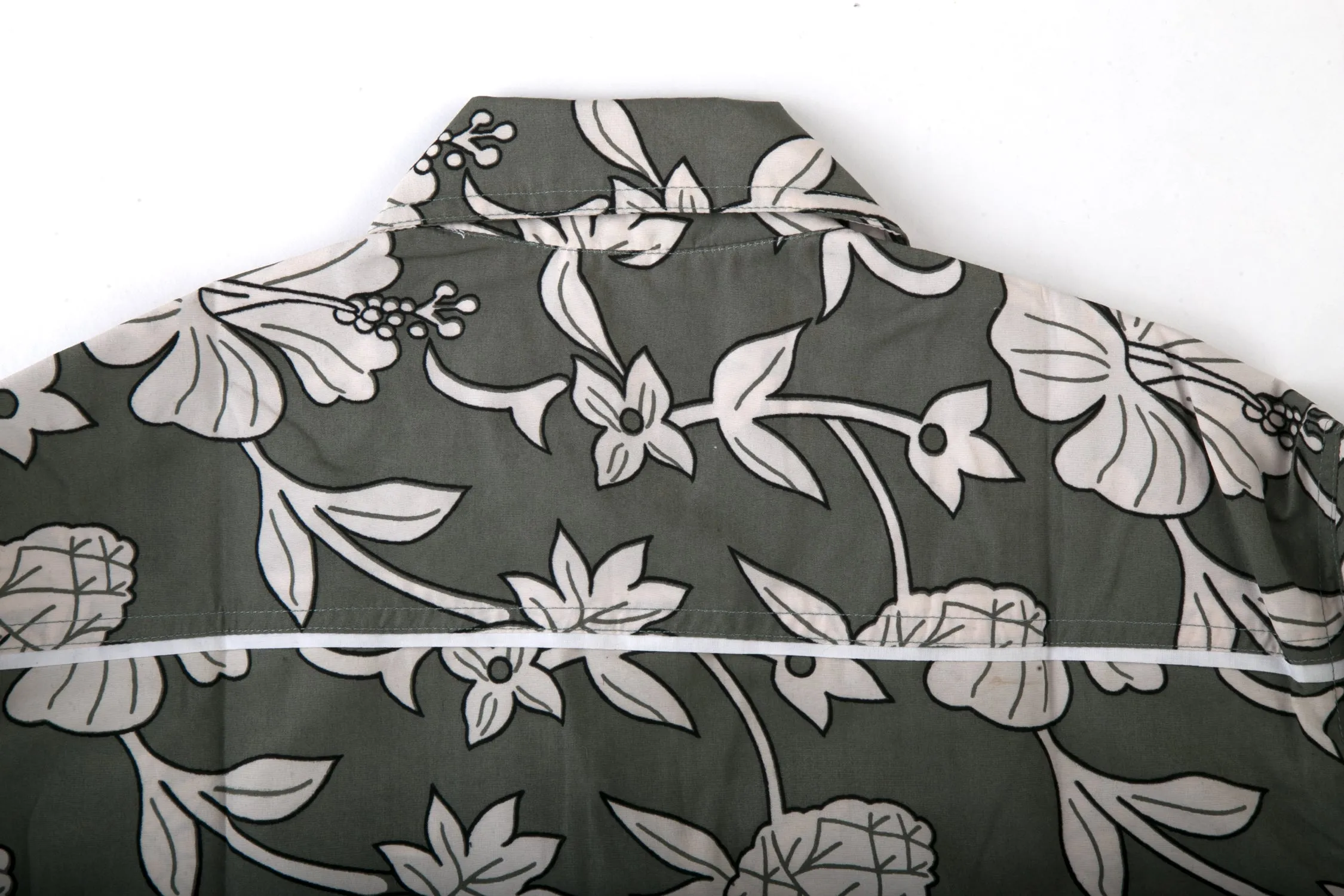 Grey White Floral Print Cotton Slim Fit Mens Shirt Long Sleeve