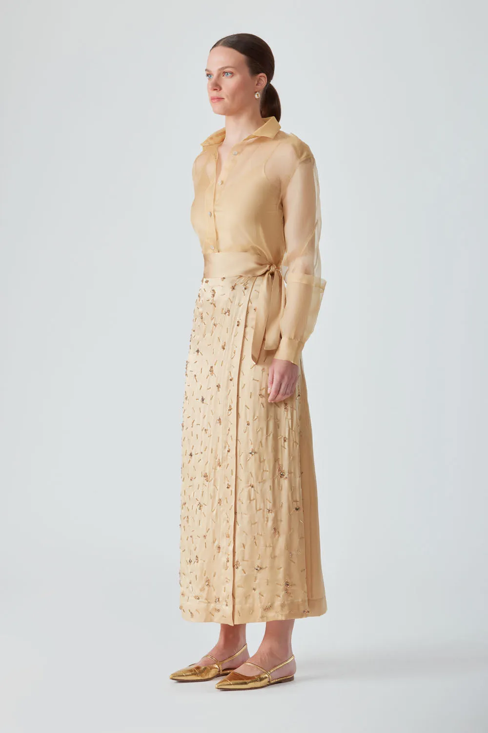 GUL EMBELLISHED MAXI SKIRT - SAFFRON