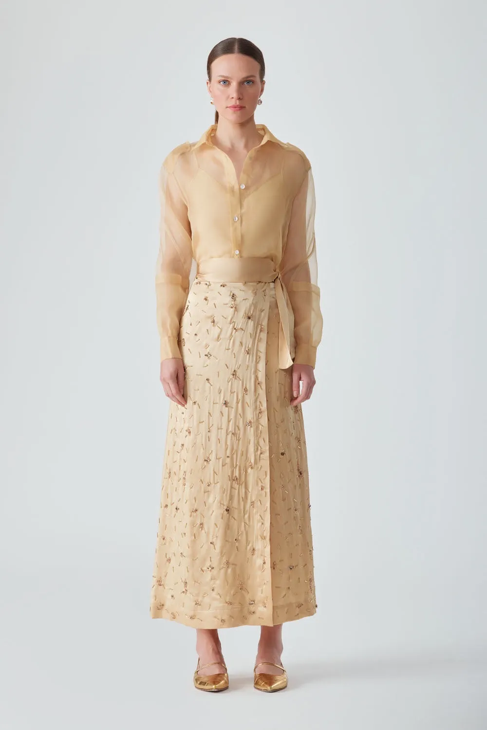 GUL EMBELLISHED MAXI SKIRT - SAFFRON