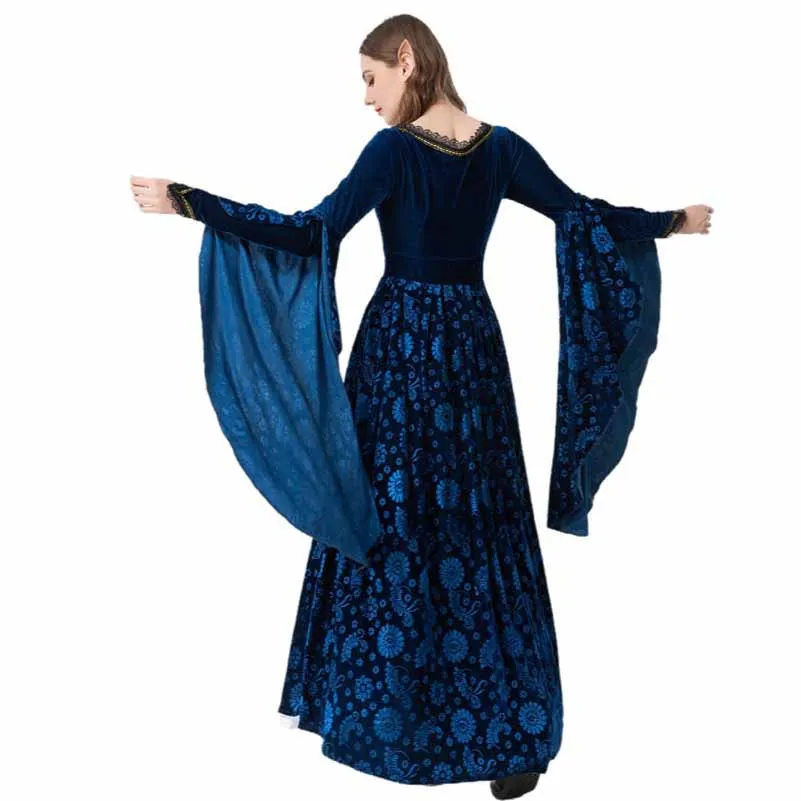 Halloween Costume Dress With Shawl Autumn and Winter Blue Witch Performance Dress