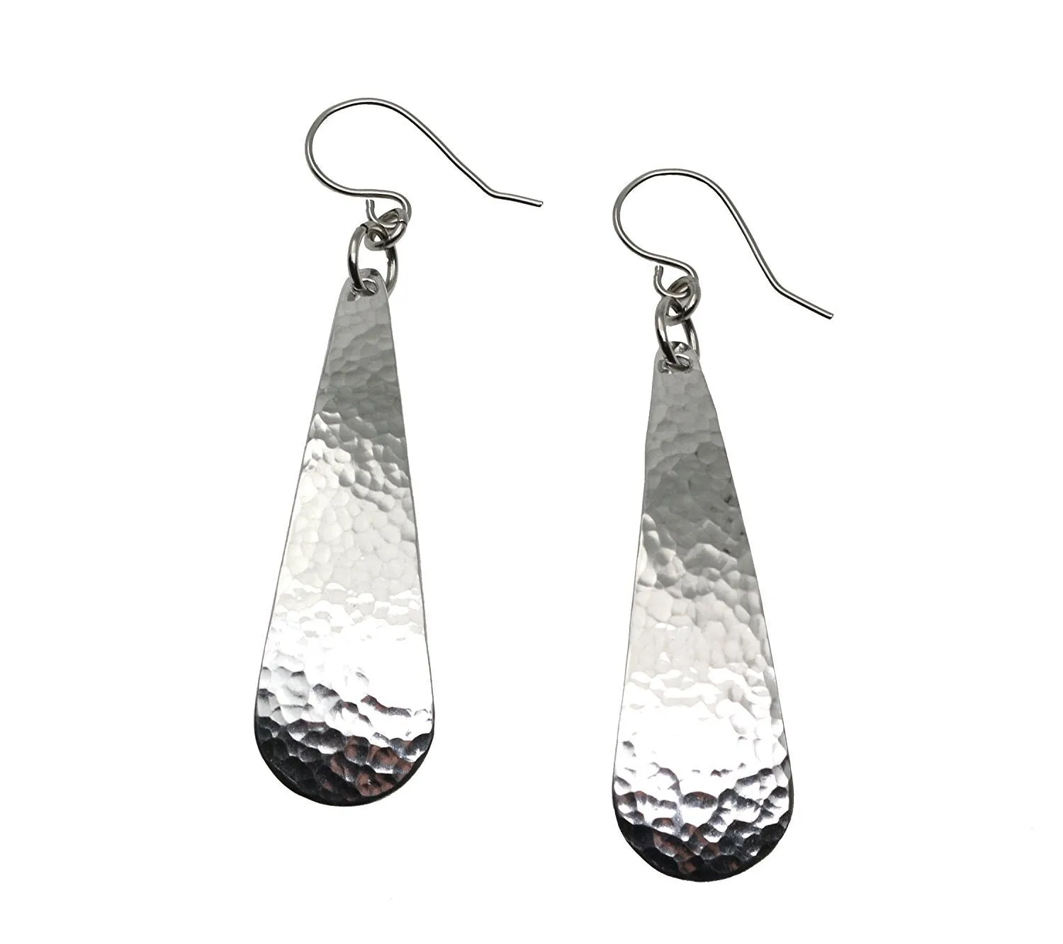 Hammered Long Aluminum Tear Drop Earrings