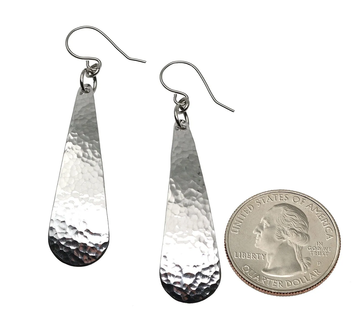 Hammered Long Aluminum Tear Drop Earrings