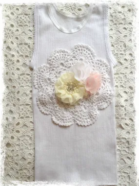 Handmade Newborn to Toddler crochet and flower vintage inspired singlet tank top. SINGLET63