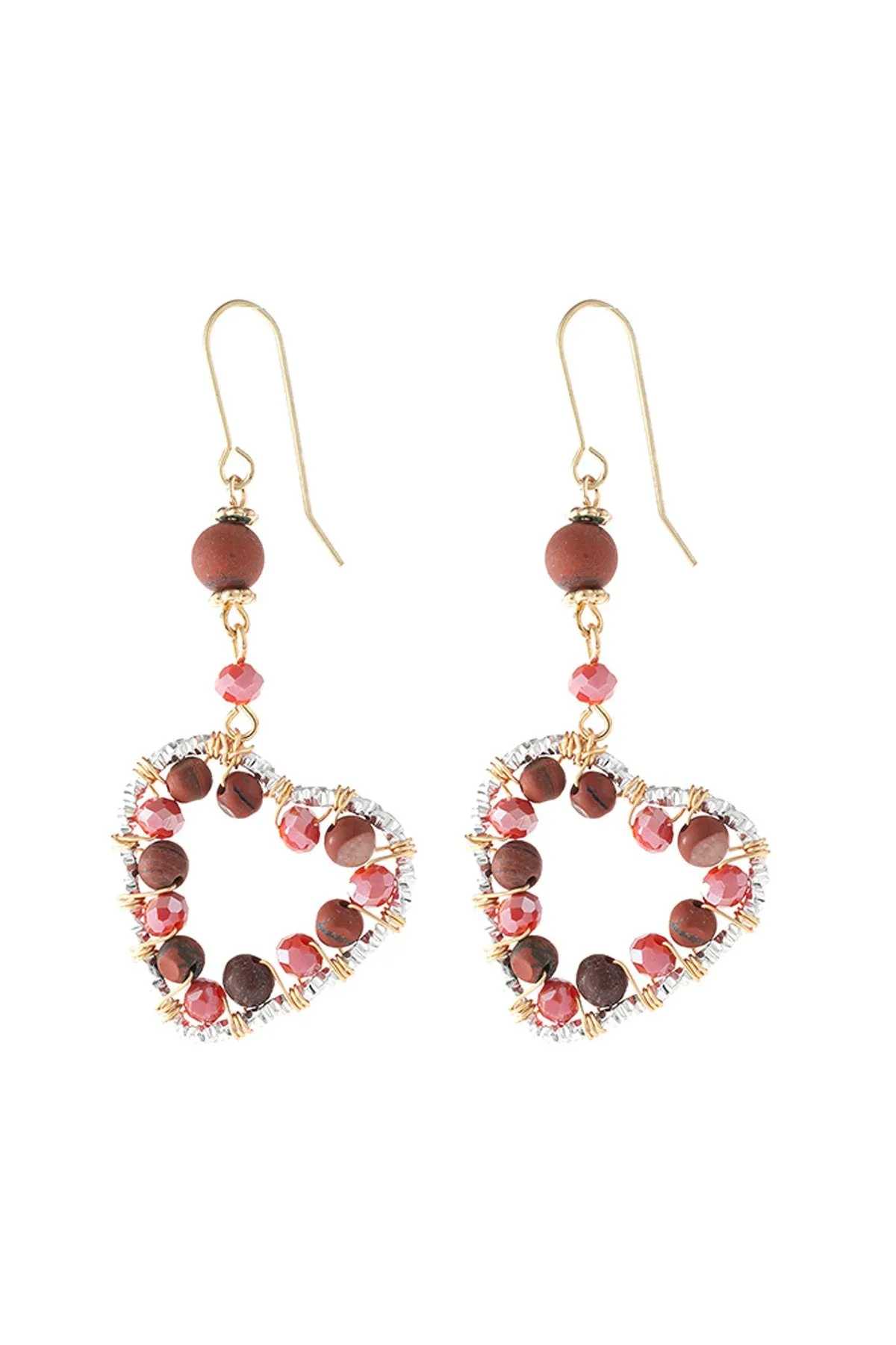 Hde3099 - Heart Beaded Drop Earrings