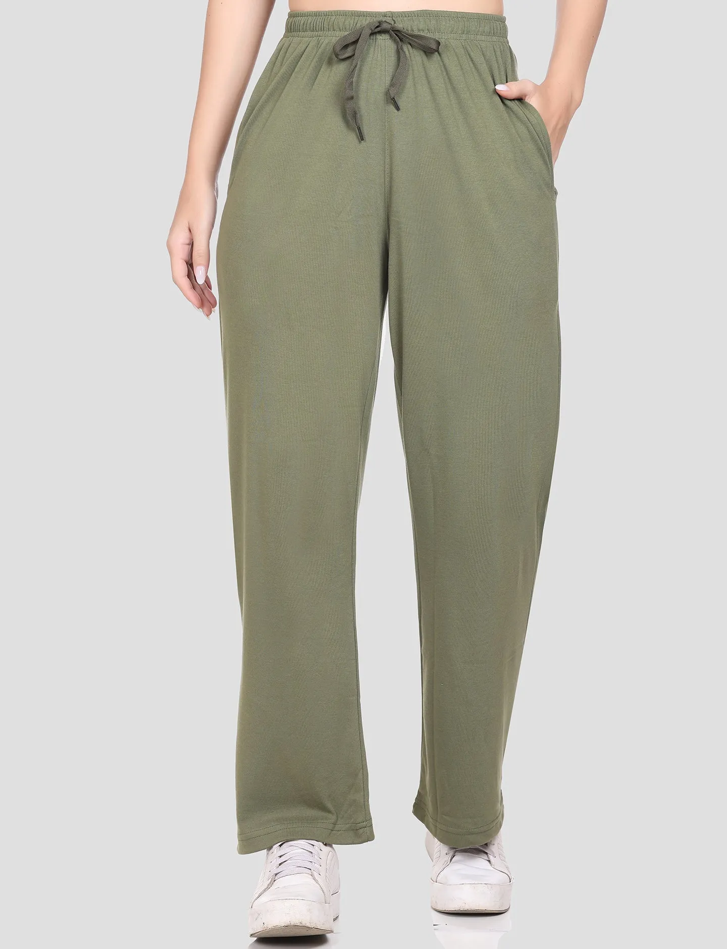 High Rise Cotton Straight Fern Green Trackpants