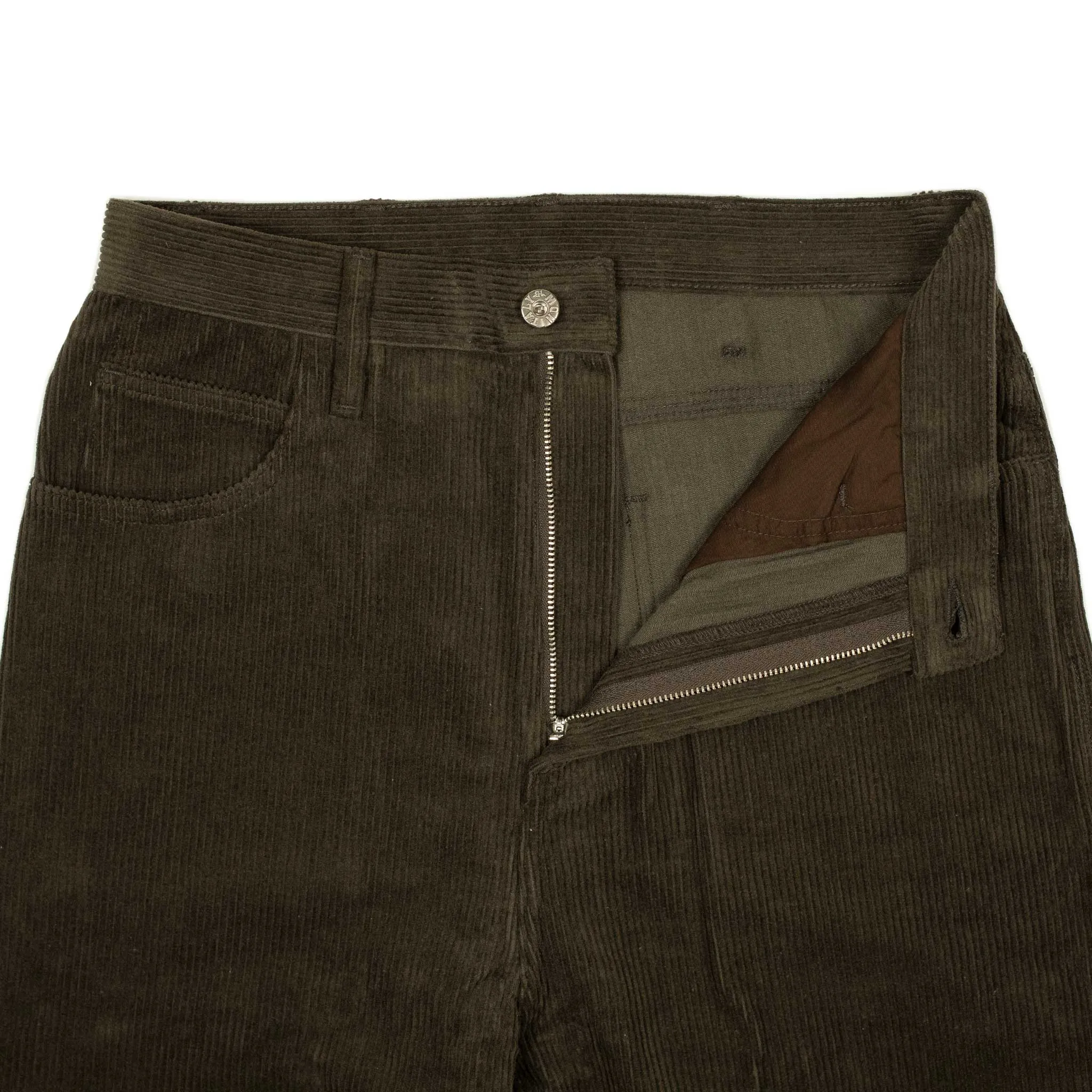 High rise painter pants in marsh green/brown 8-wale corduroy