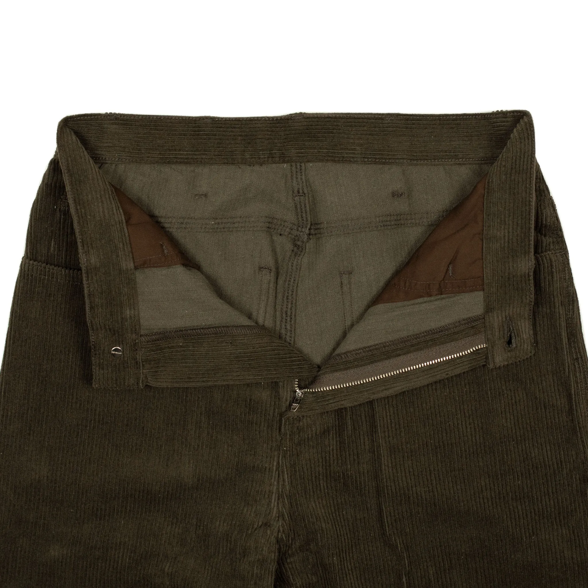 High rise painter pants in marsh green/brown 8-wale corduroy