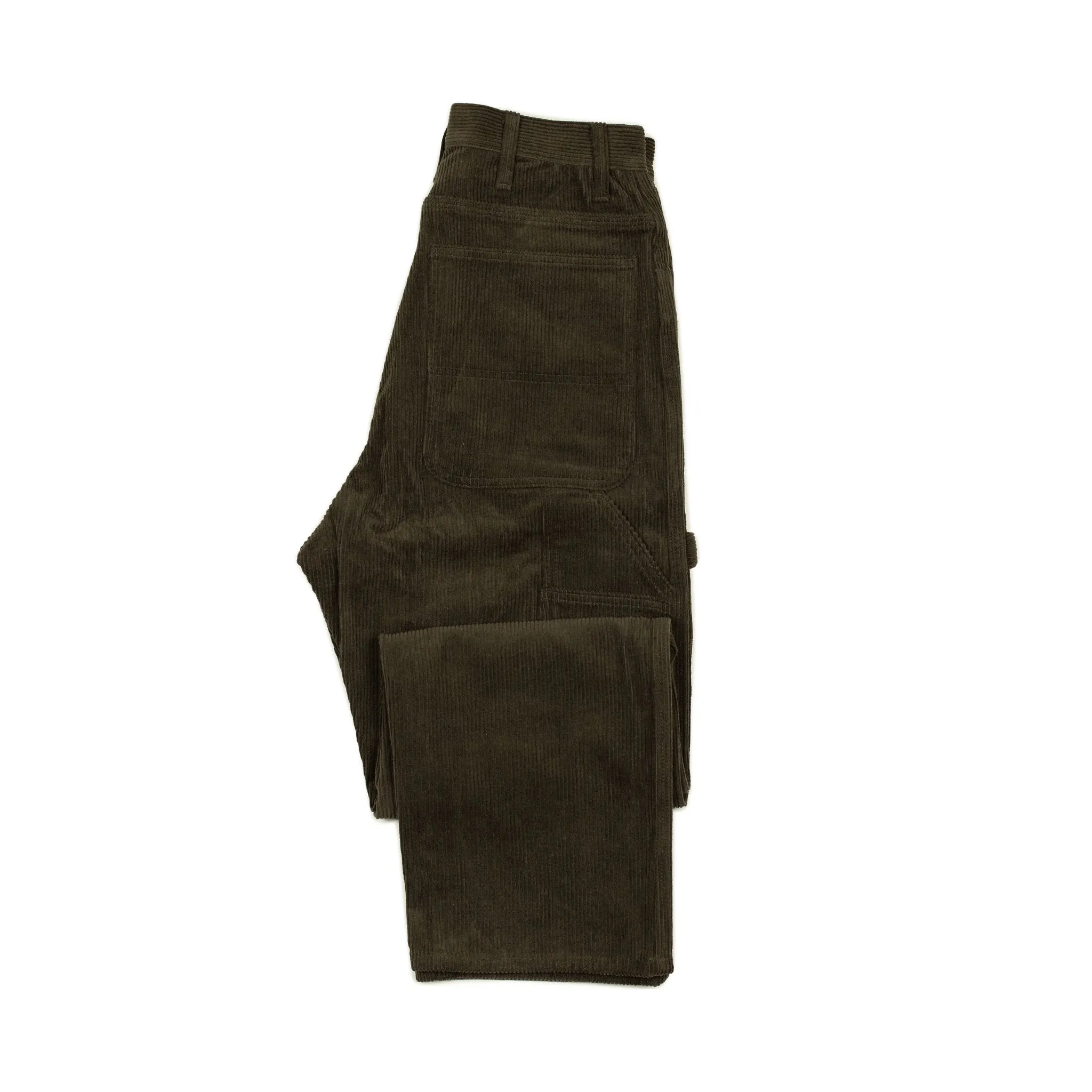 High rise painter pants in marsh green/brown 8-wale corduroy