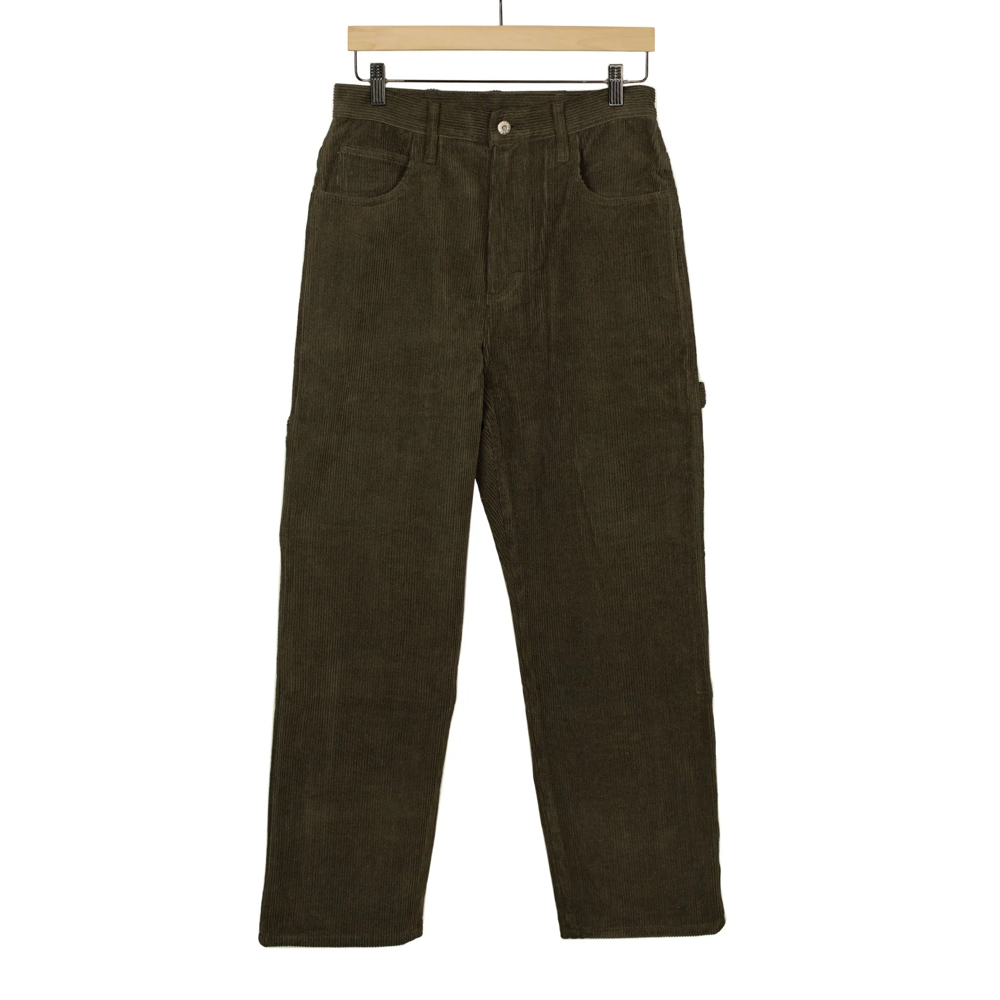 High rise painter pants in marsh green/brown 8-wale corduroy