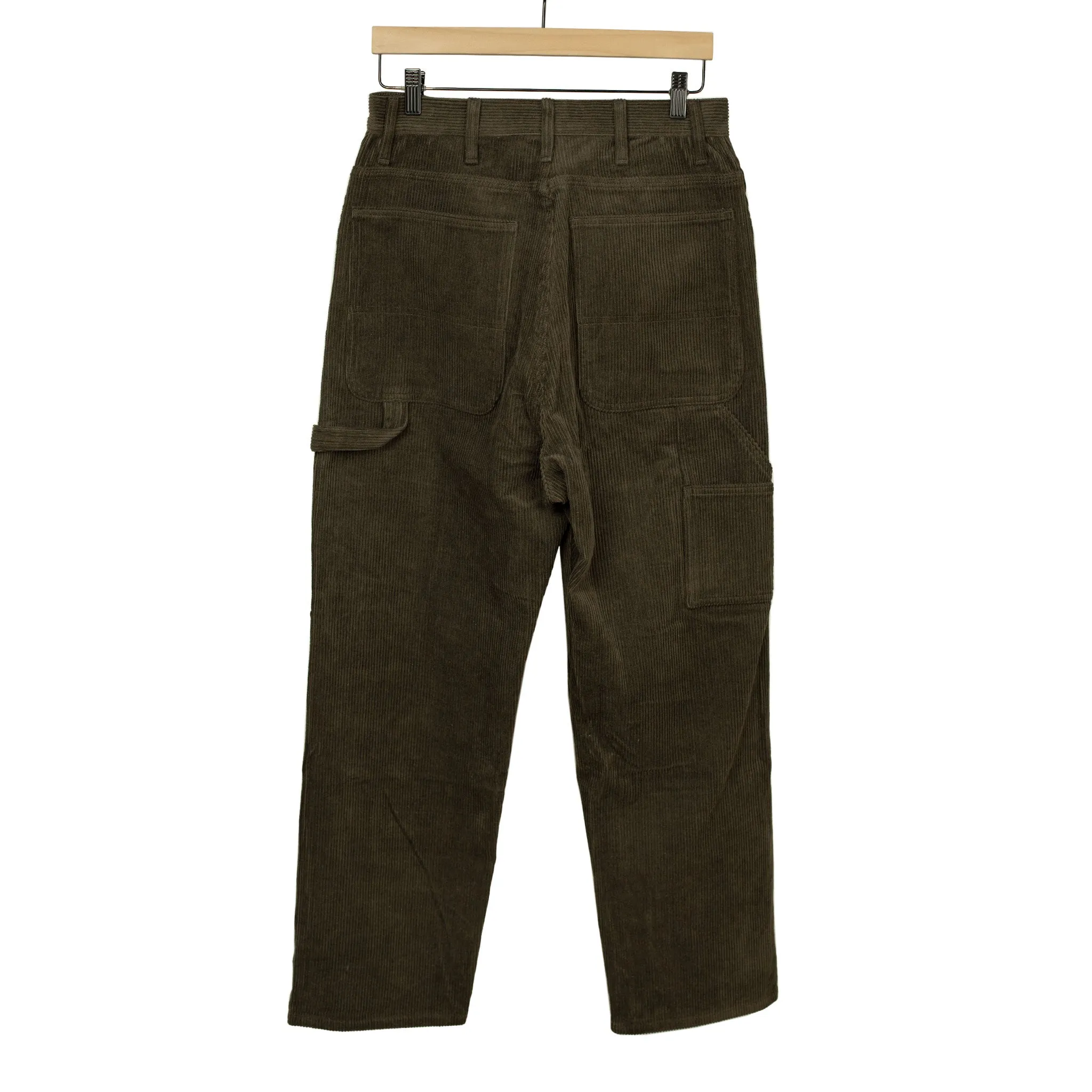 High rise painter pants in marsh green/brown 8-wale corduroy