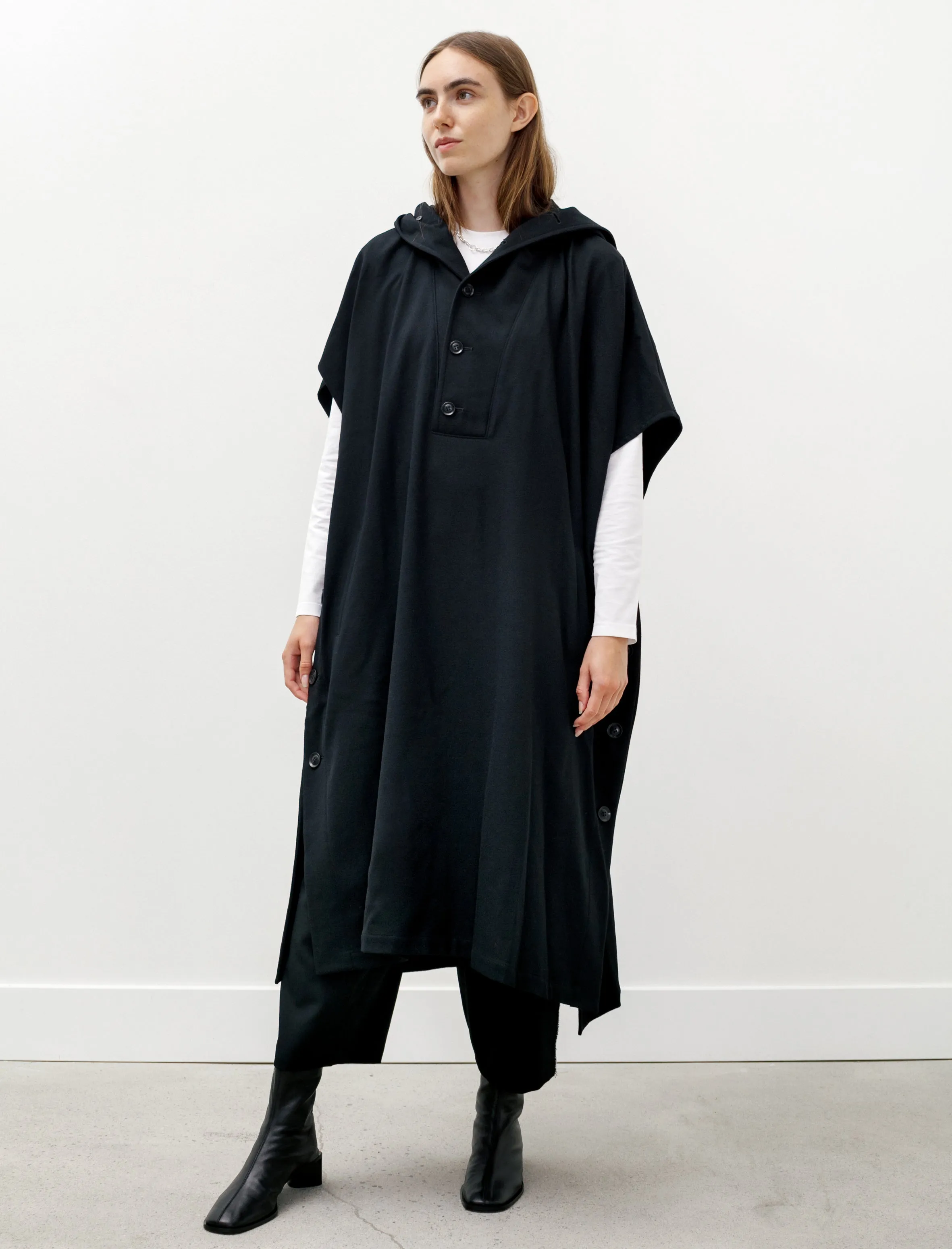 Hooded Poncho Dress Black