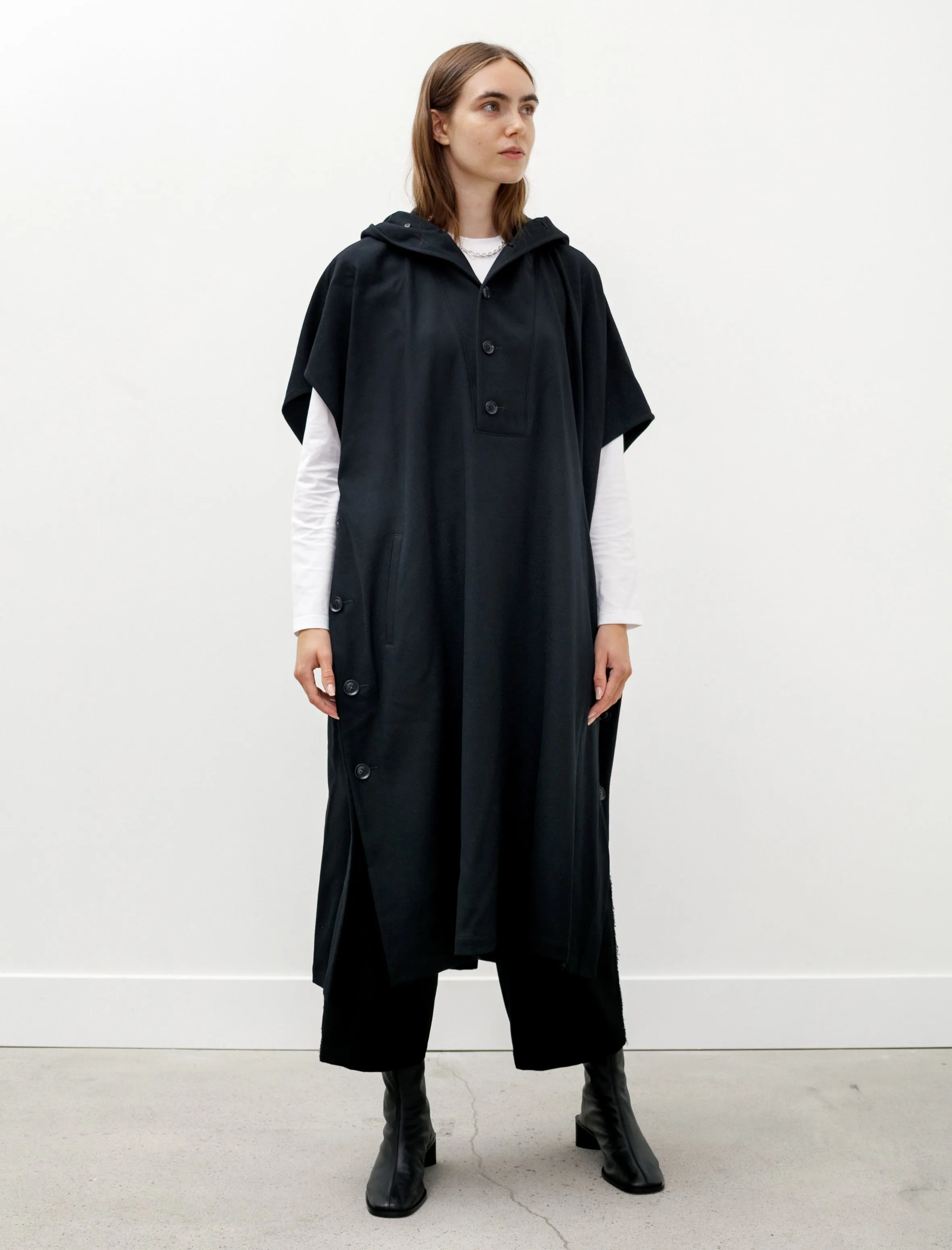 Hooded Poncho Dress Black