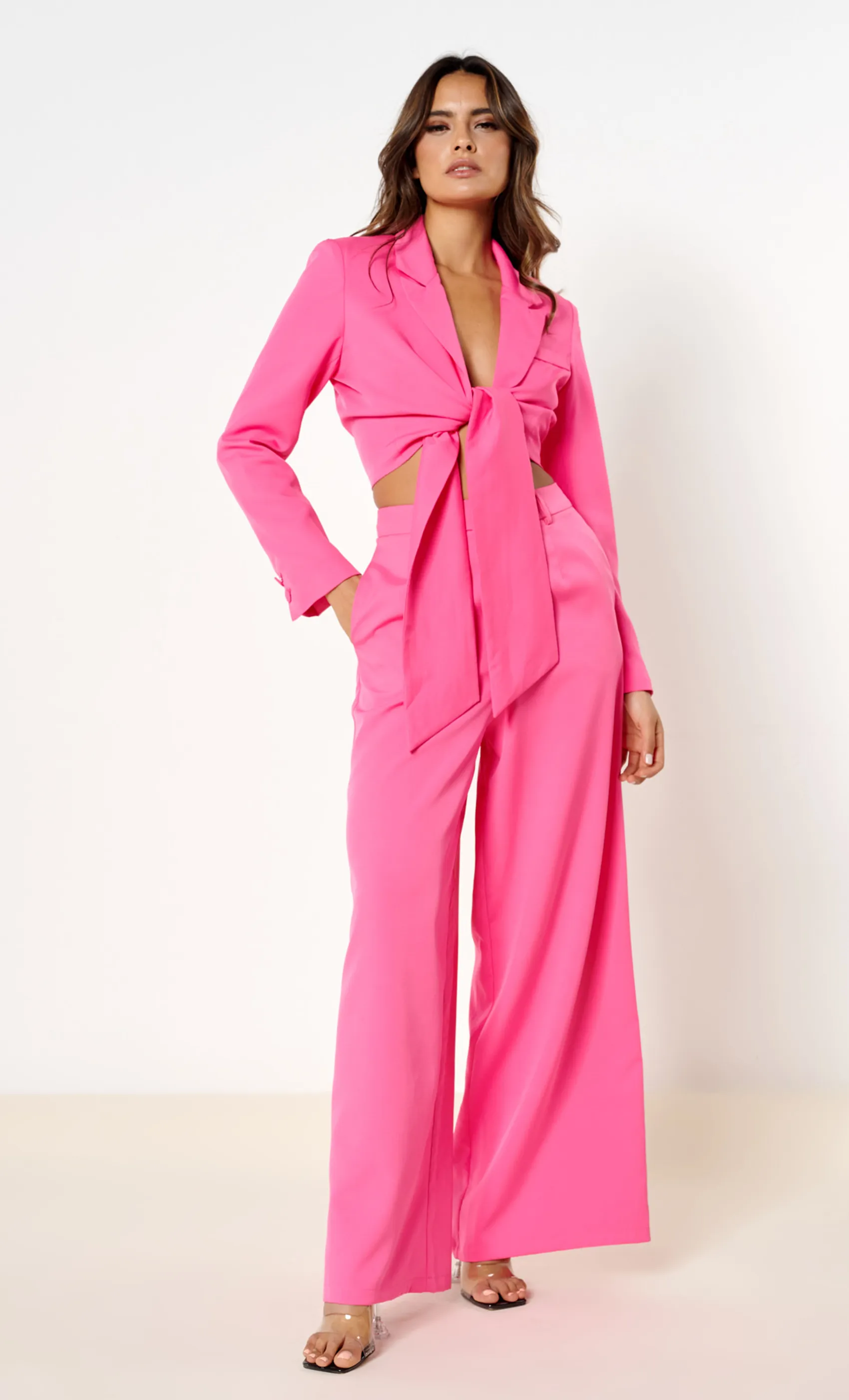 Hot Pink Tailored Tie Wrap Co-ord Blazer