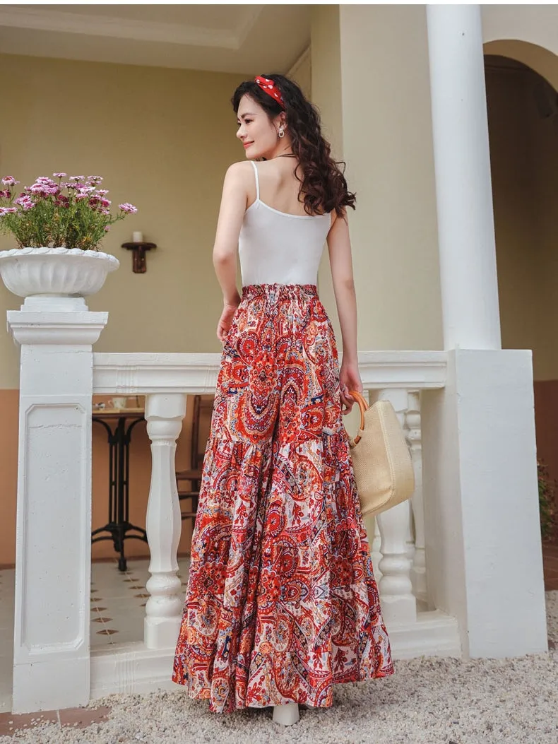 Hot summer high waisted draped ice silk chiffon skirt pants ice silk wide leg pants