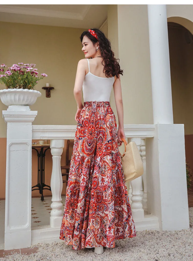 Hot summer high waisted draped ice silk chiffon skirt pants ice silk wide leg pants