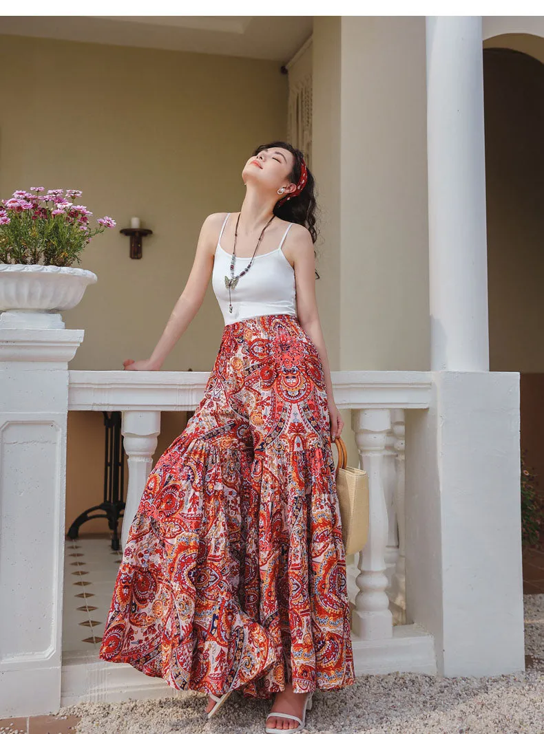 Hot summer high waisted draped ice silk chiffon skirt pants ice silk wide leg pants