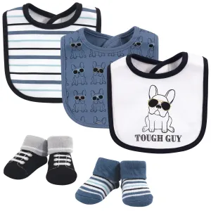 Hudson Baby Cotton Bib and Sock Set, Tough Guy