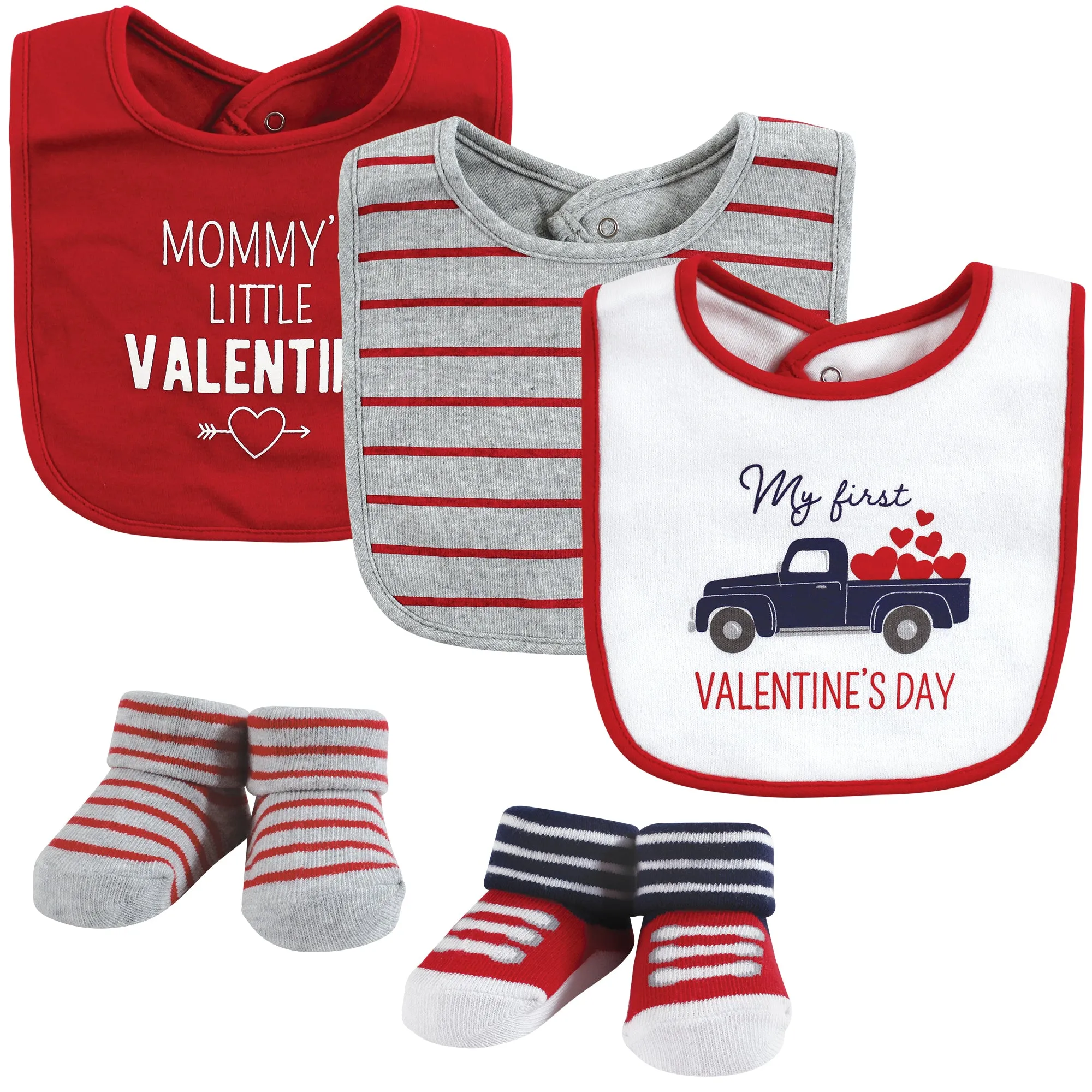 Hudson Baby Cotton Bib and Sock Set, Valentine Truck