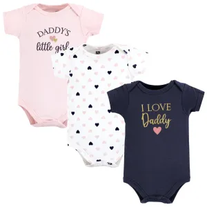 Hudson Baby Cotton Bodysuits, Girl Daddy Pink Navy 3Pk