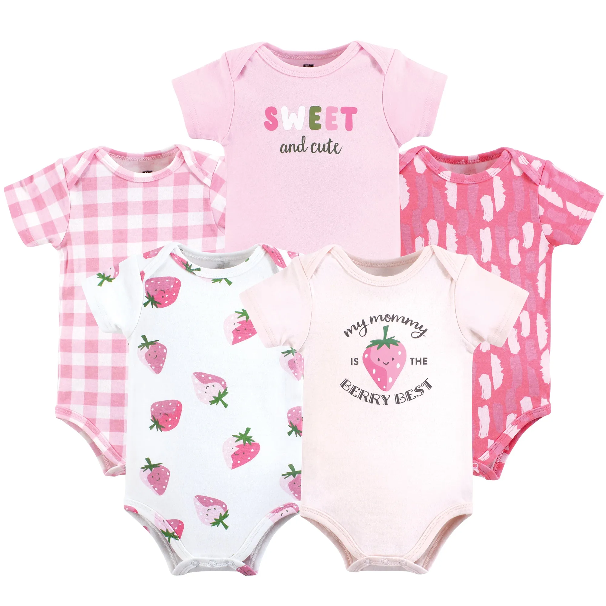 Hudson Baby Cotton Bodysuits, Pink Strawberry