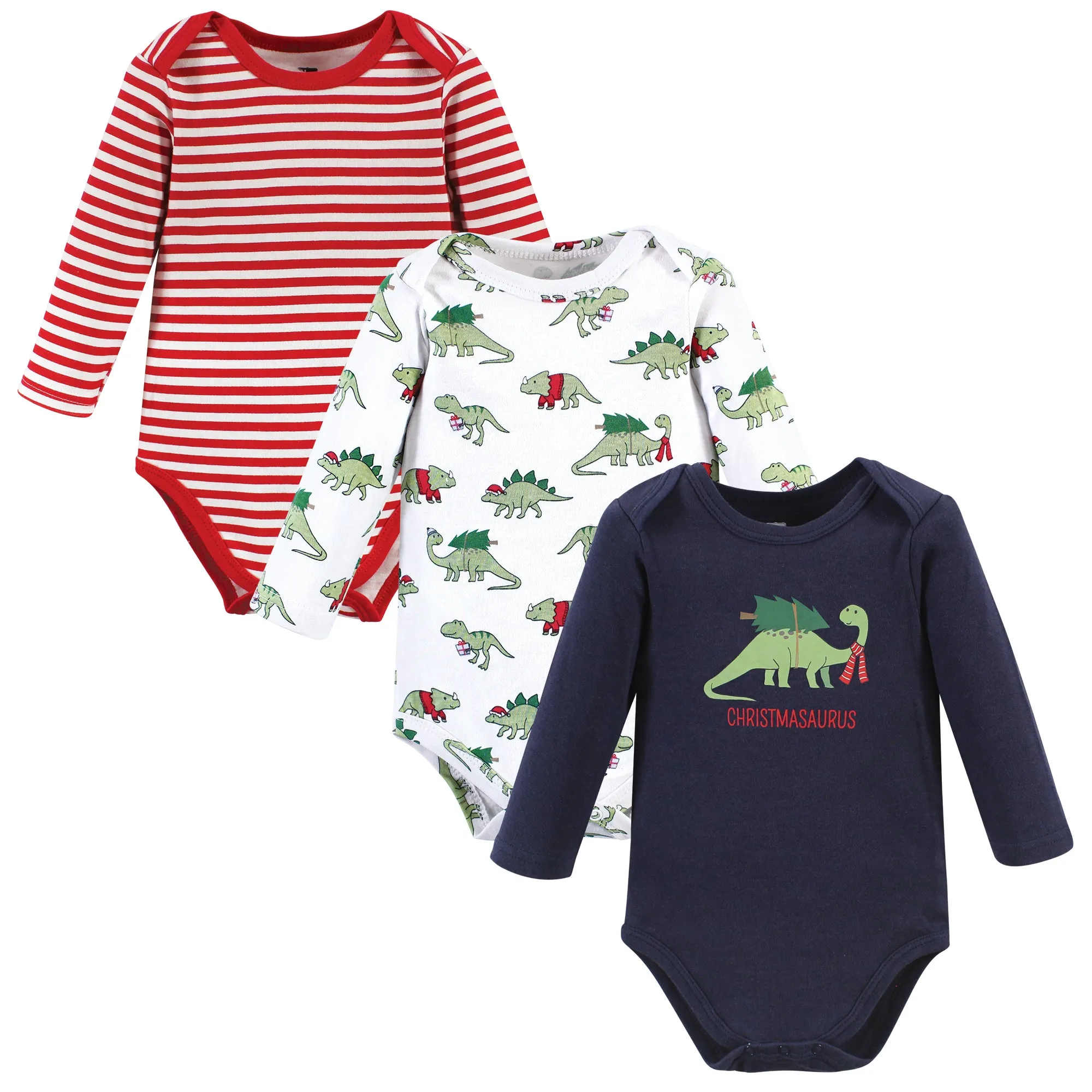 Hudson Baby Cotton Long-Sleeve Bodysuits, Christmasaurus