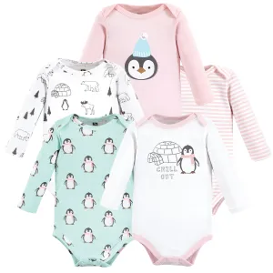 Hudson Baby Cotton Long-Sleeve Bodysuits, Girl Penguin