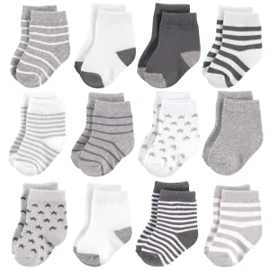 Hudson Baby Cotton Rich Newborn and Terry Socks, Gray White Star