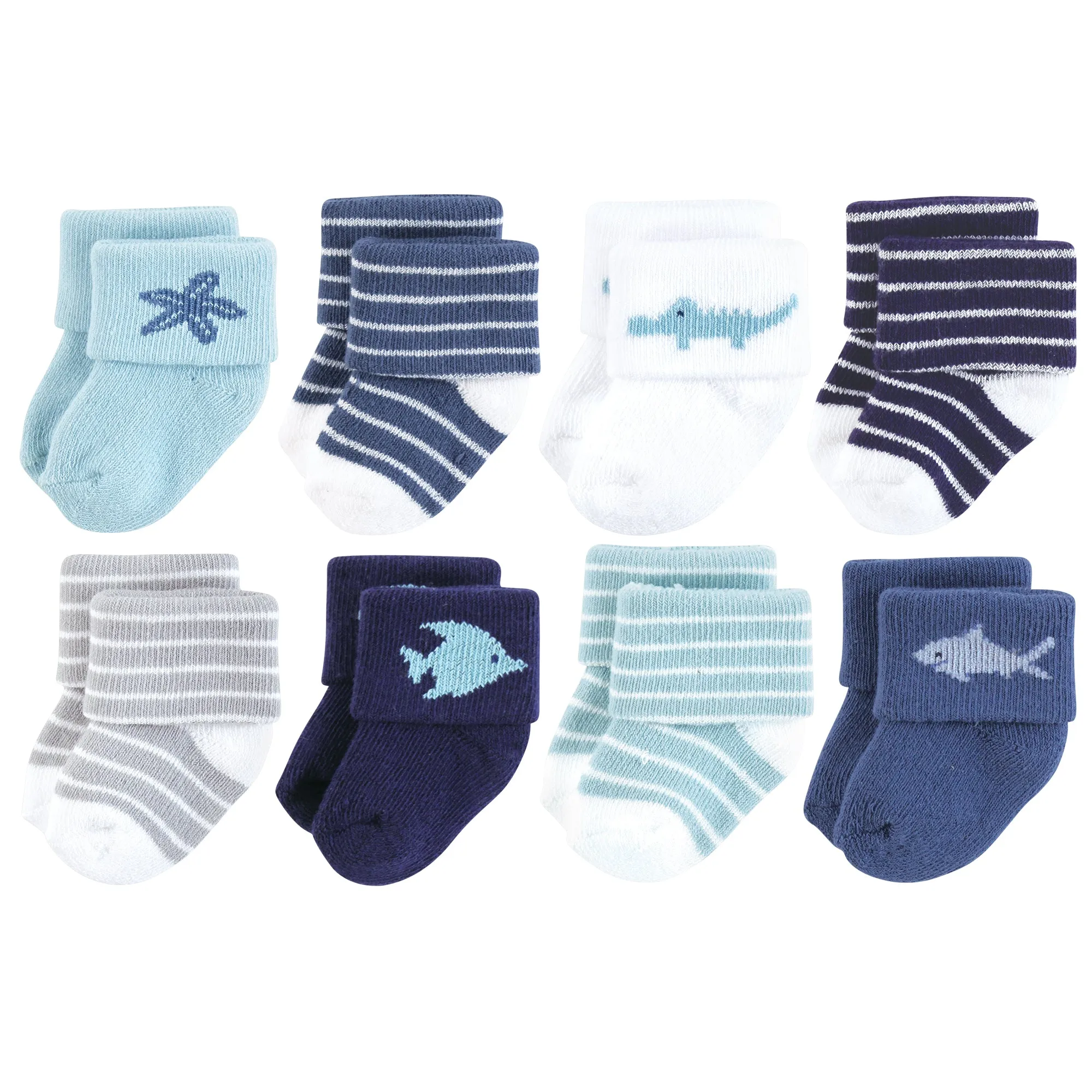 Hudson Baby Cotton Rich Newborn and Terry Socks, Ocean Friends