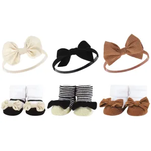 Hudson Baby Headband and Socks Giftset, Black Stripe Neutrals