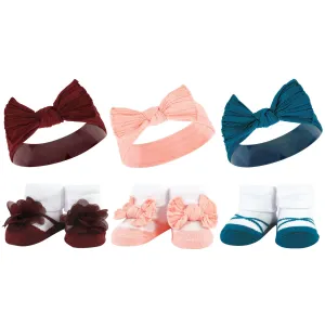 Hudson Baby Headband and Socks Giftset, Burgundy Teal