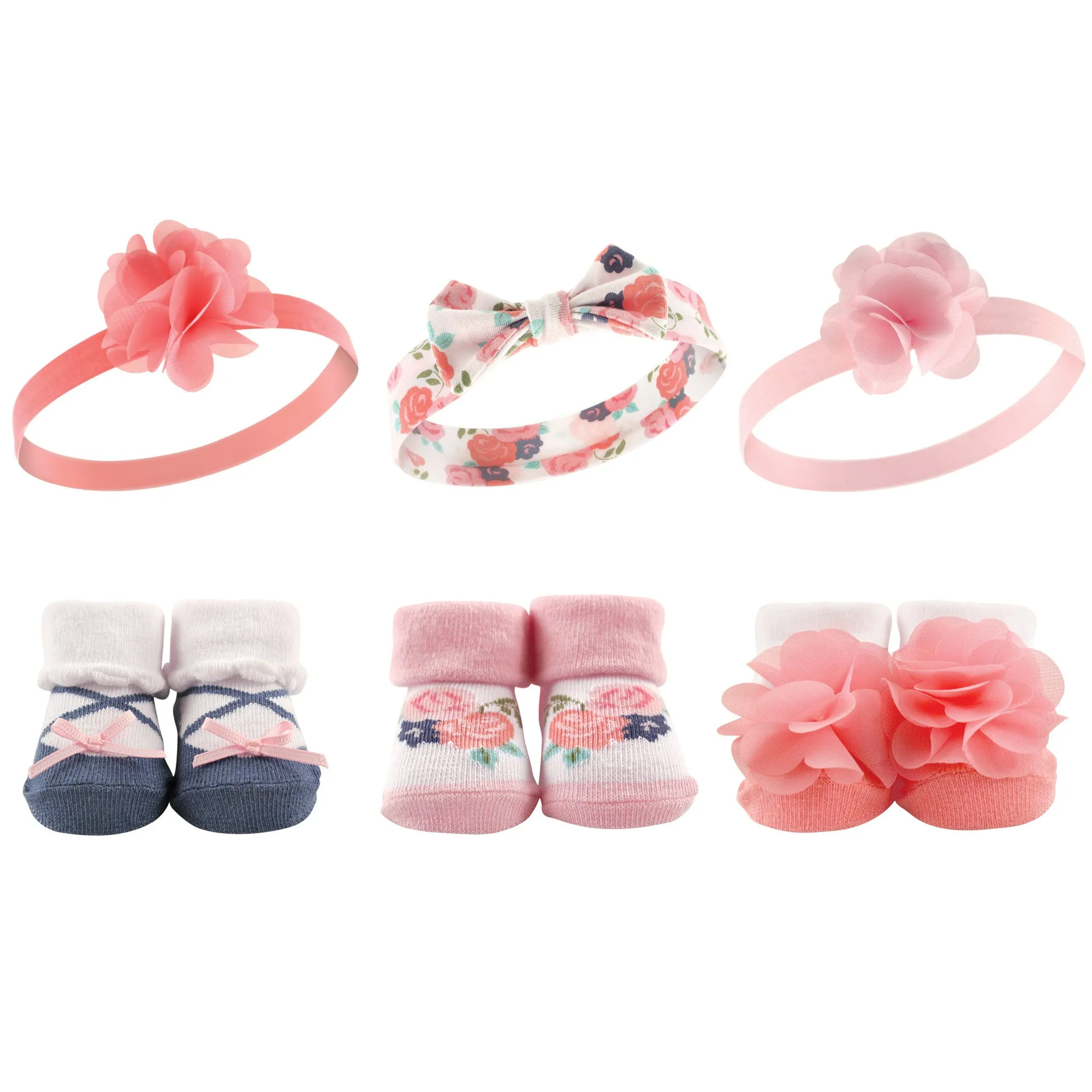 Hudson Baby Headband and Socks Giftset, Coral Floral