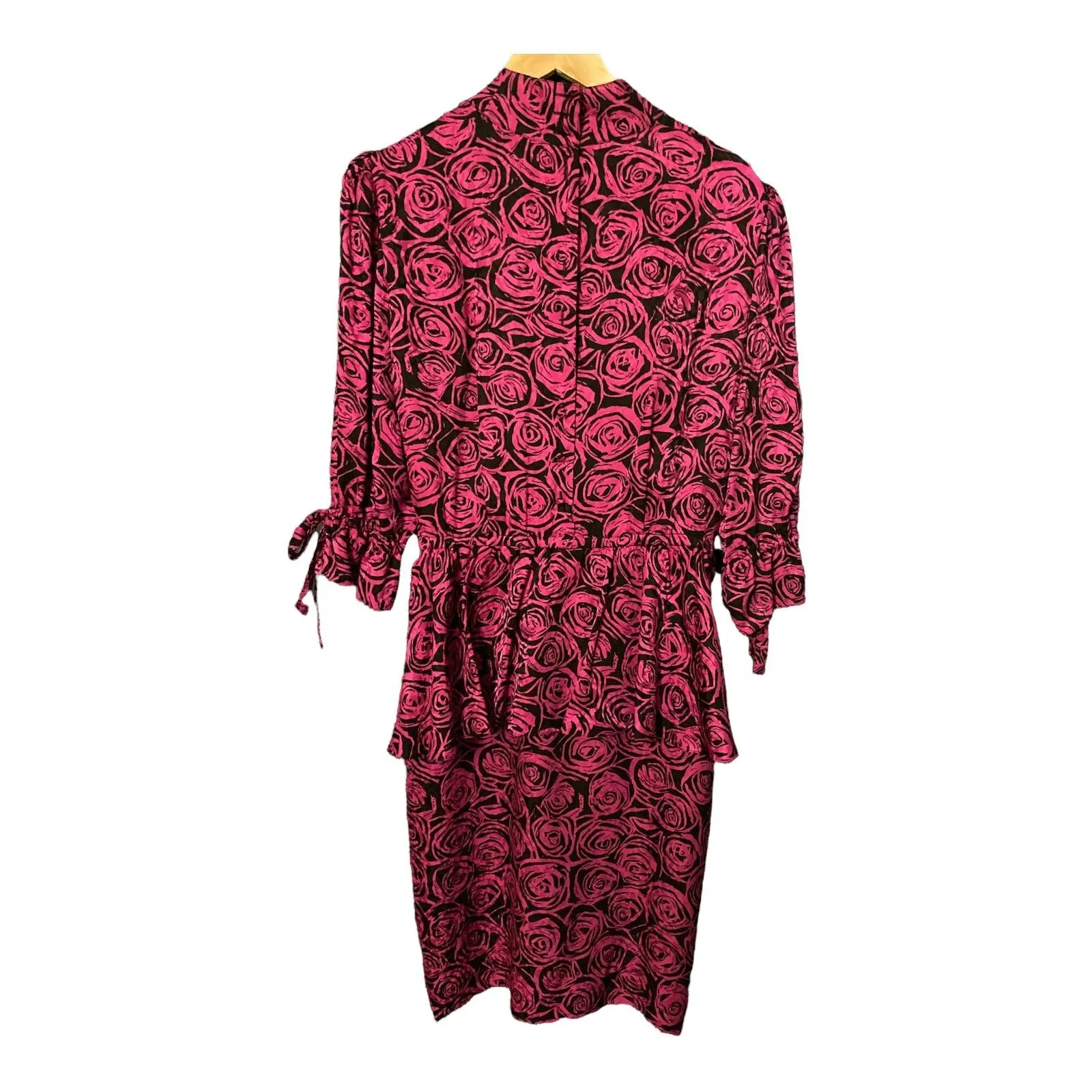 Jaeger Vintage Silk Pink/Black Rose Patterened 1/2 Sleeve Dress UK Size 14qA a