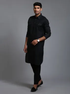 Jashvi Men's Black Pathani Suit Set