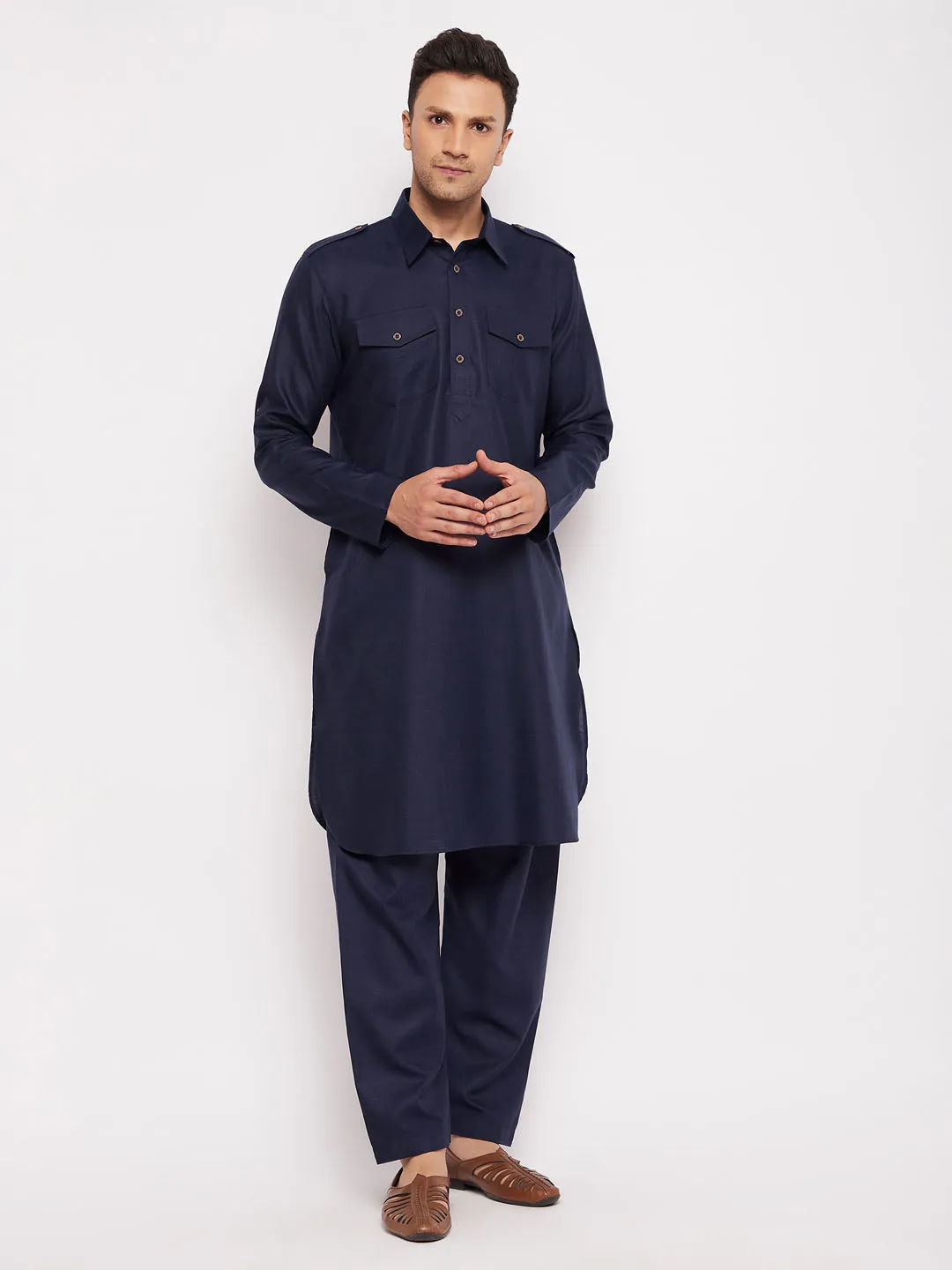 Jashvi Men's Blue Pathani Suit Set