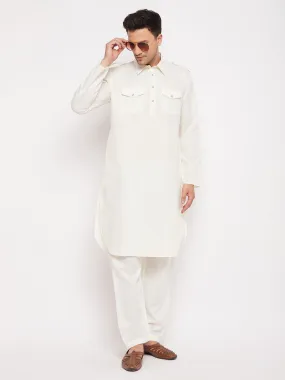 Jashvi Men's Cream Pathani Suit Set