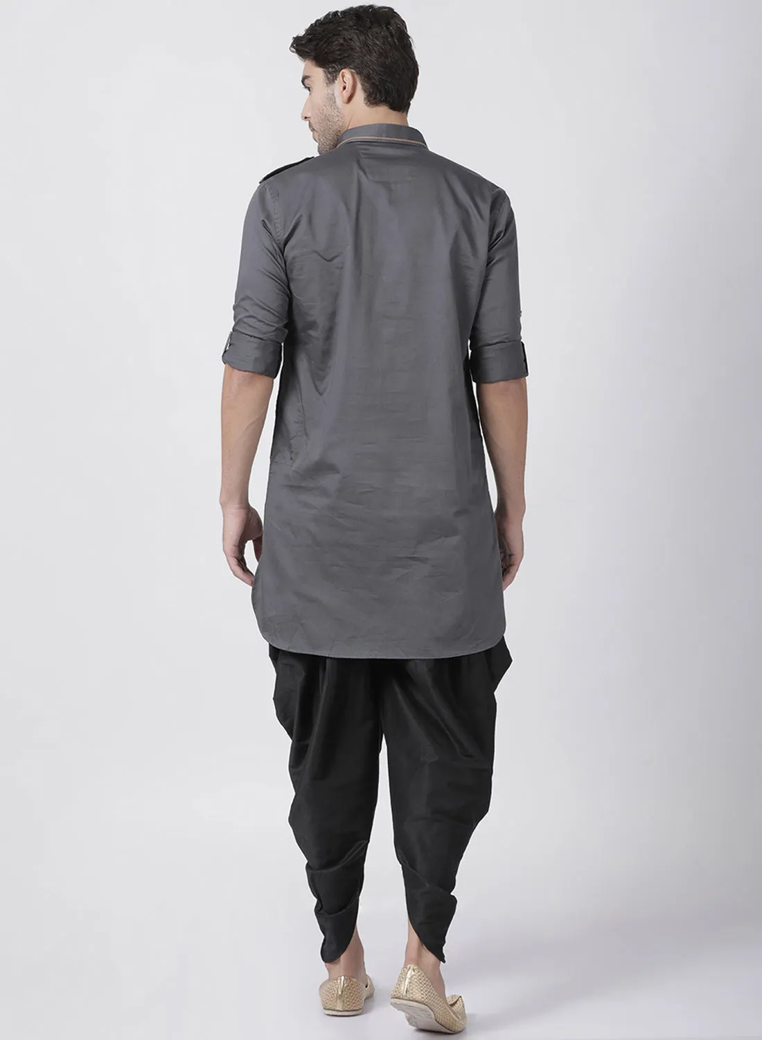 Jashvi Men's Grey Cotton Blend Pathani Suit Set