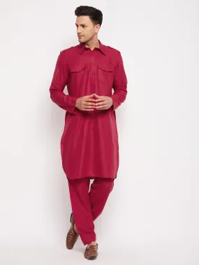 Jashvi Men's Maroon Pathani Suit Set