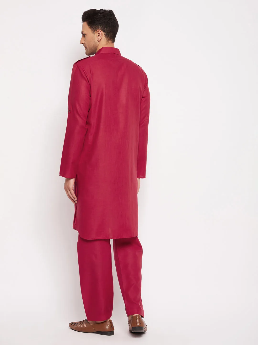 Jashvi Men's Maroon Pathani Suit Set