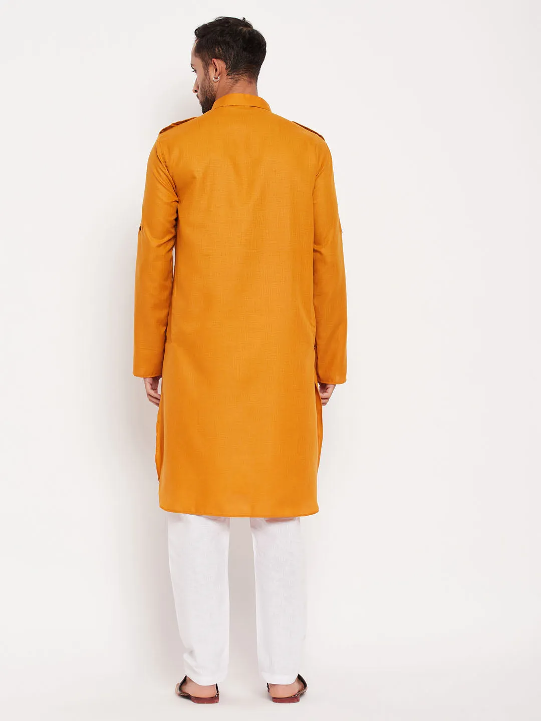 Jashvi Men's Rust And White Cotton Blend Pathani Suit Set