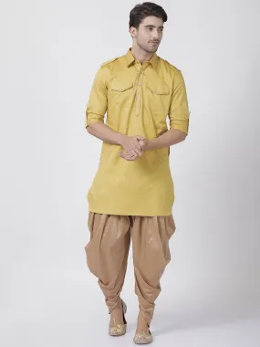 Jashvi Men's Yellow Cotton Blend Pathani Suit Set