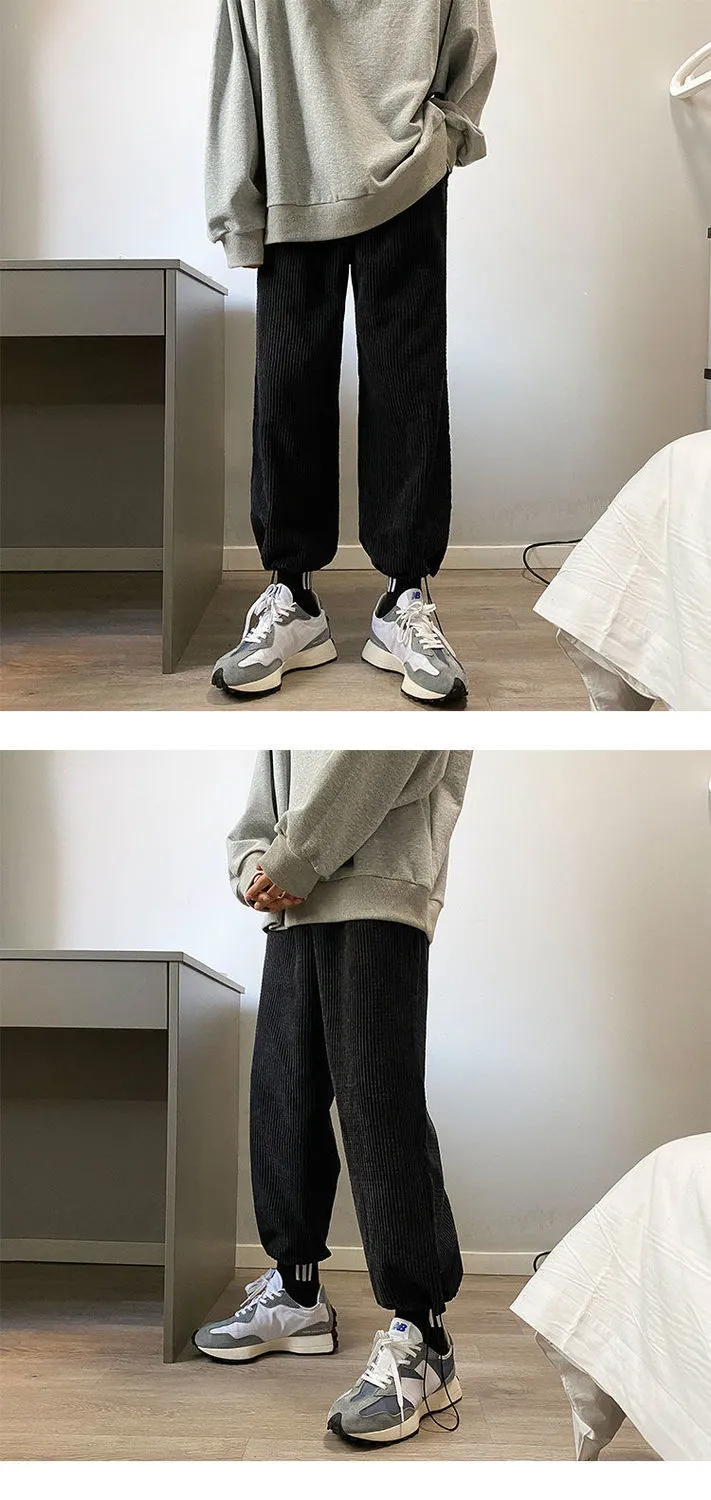 Jinquedai Winter Corduroy Warm Pants Black Thick Trousers Male Baggy Casual Grey Home Pants Plus Velvet Korean Streetwear Hip Hop