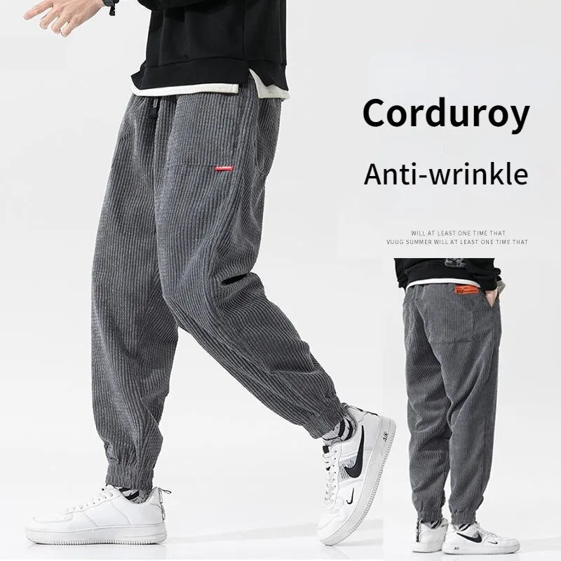 Jinquedai Winter Corduroy Warm Pants Black Thick Trousers Male Baggy Casual Grey Home Pants Plus Velvet Korean Streetwear Hip Hop