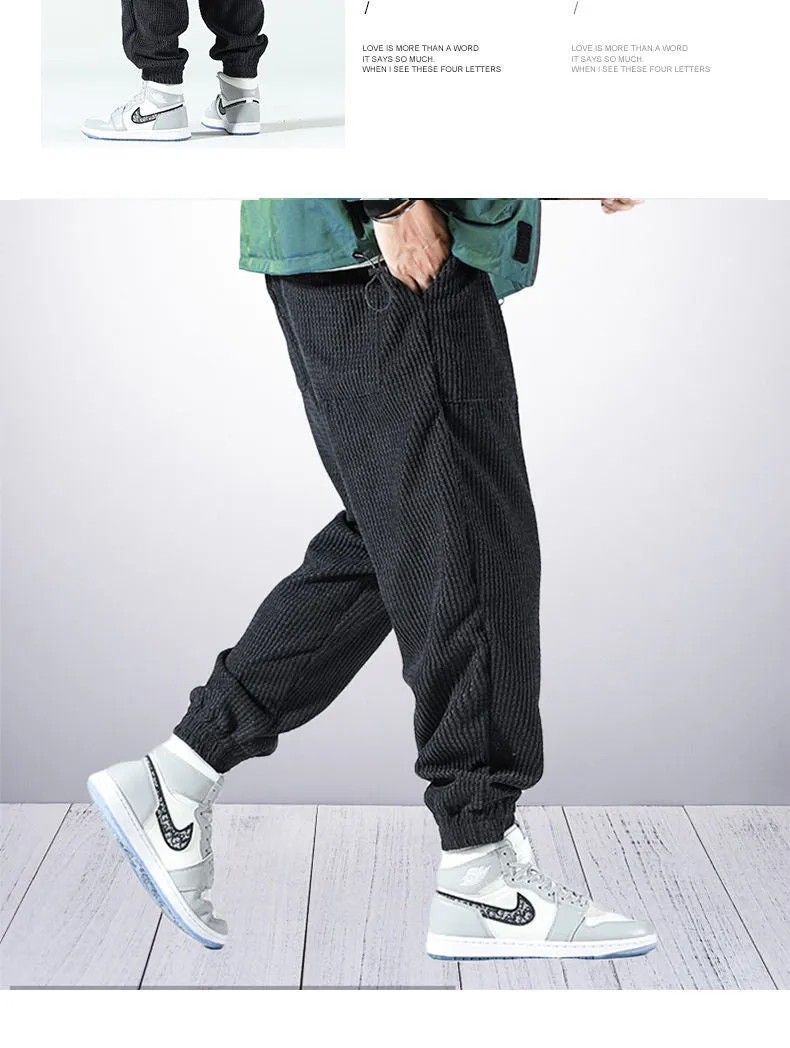 Jinquedai Winter Corduroy Warm Pants Black Thick Trousers Male Baggy Casual Grey Home Pants Plus Velvet Korean Streetwear Hip Hop