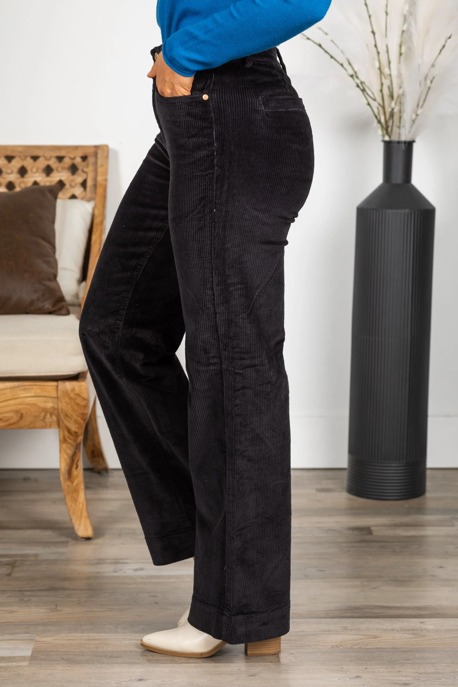 Judy Blue Black Corduroy Trouser Wide Pants